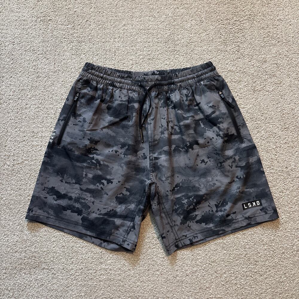 LSKD Mens Black Camo Athletic Shorts Size M Gym Workout Performance Drawstring